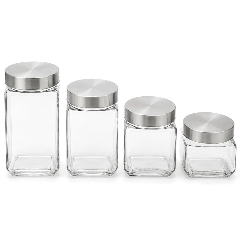 Home Basics 4-Piece Square Canister Set with Stainless Steel Lids in Clear, , large