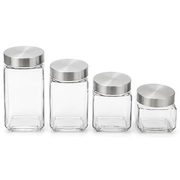 Home Basics 4-Piece Square Canister Set with Stainless Steel Lids in Clear, , large