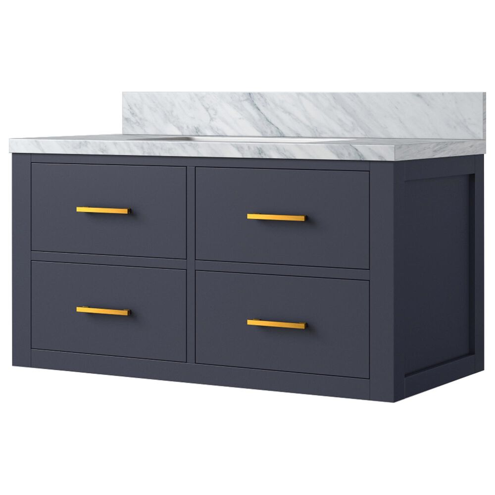 Lexora Home Castor 36" Single Bathroom Vanity in Blue with 2 cm White Carrara Marble Top and Rectangular Sink, , large