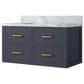 Lexora Home Castor 36" Single Bathroom Vanity in Blue with 2 cm White Carrara Marble Top and Rectangular Sink, , large