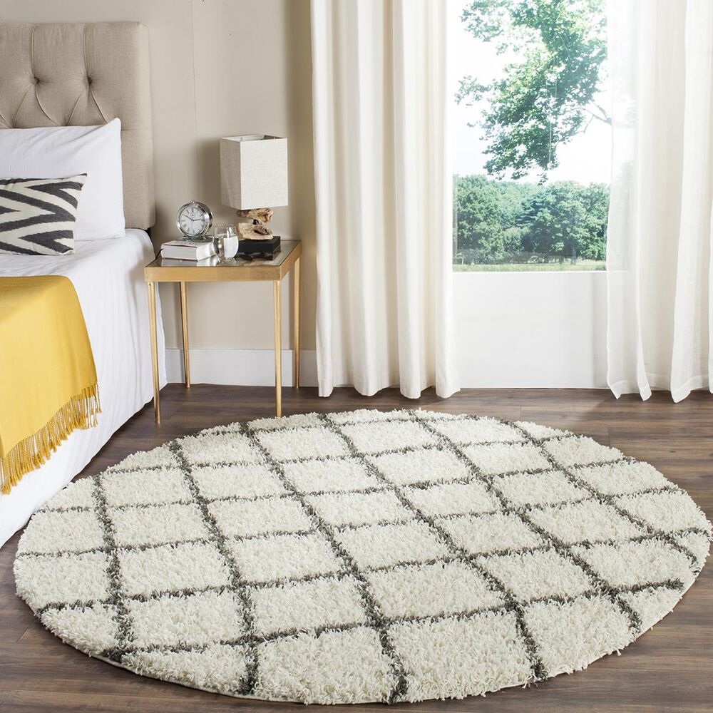 Safavieh Dallas Shag SGD258H-6R 6" Round Ivory/Dark Grey Area Rug, , large