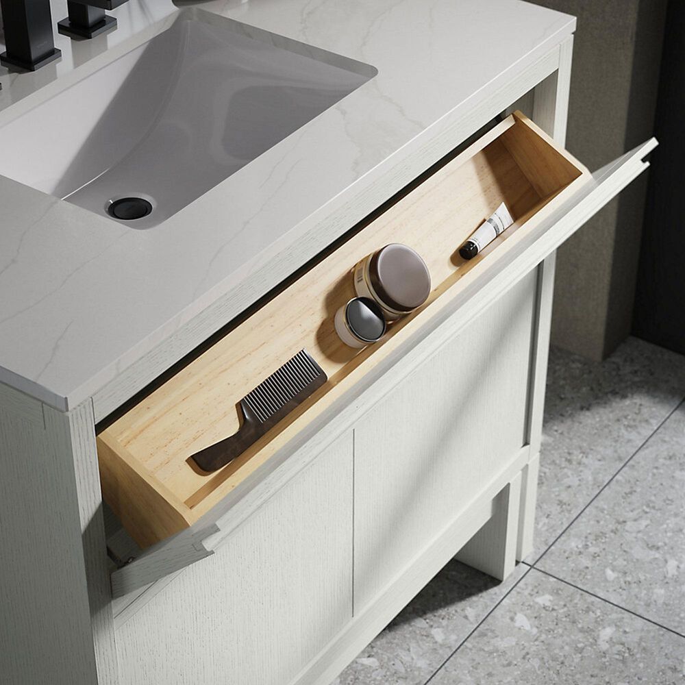 Kohler Solive 36" Single Bathroom Vanity in Gossamer White with 2 cm White Quartz Top and Rectangular Sink, , large