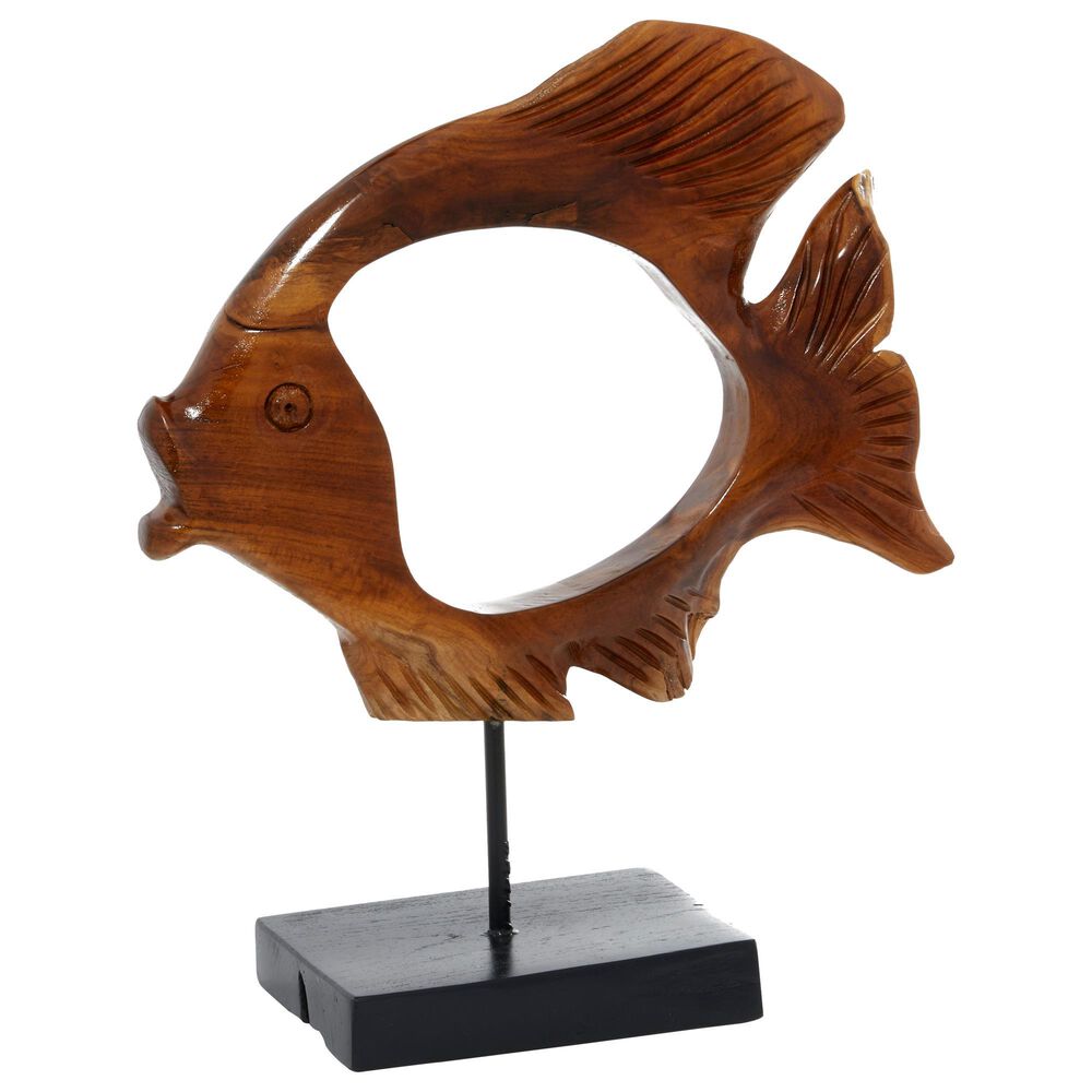 Maple and Jade 17" Coastal Fish Sculpture in Warm Brown and Black, , large