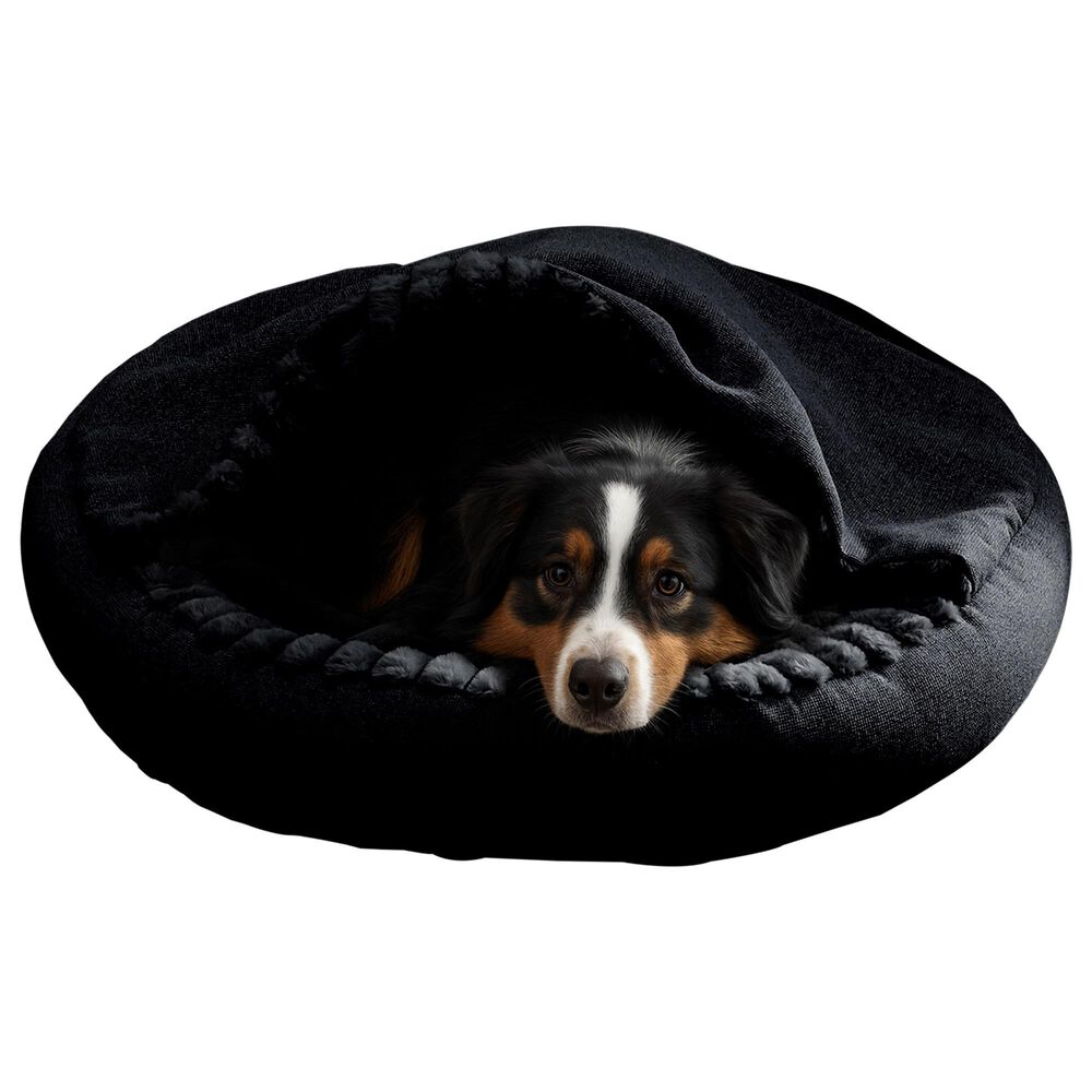 Hallmart Collectibles Hooded Large Round Cuddler Pet Bed in Black, , large