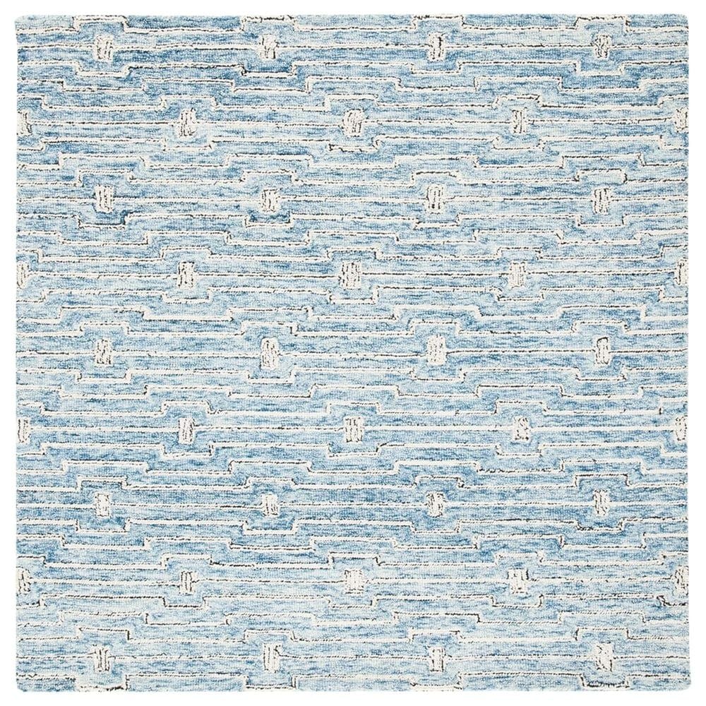 Safavieh Micro-Loop MLP178M 5" Square Light Blue and Ivory Area Rug, , large