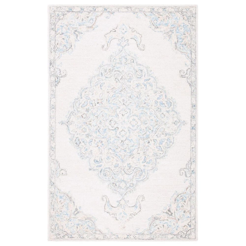 Safavieh Micro-Loop MLP516A 4" x 6" Ivory and Blue Area Rug, , large