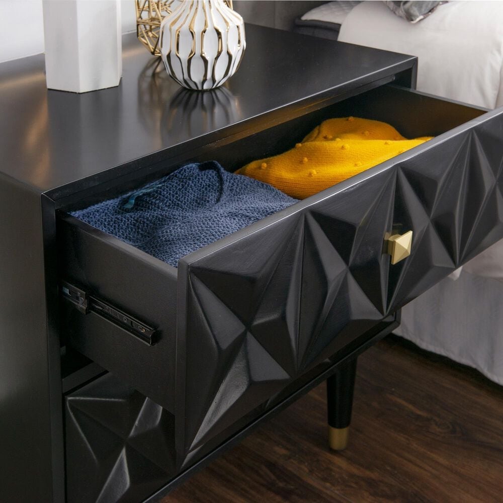 Linon Home Decor Geo 2-Drawer Texture Nightstand in Black and Gold, , large