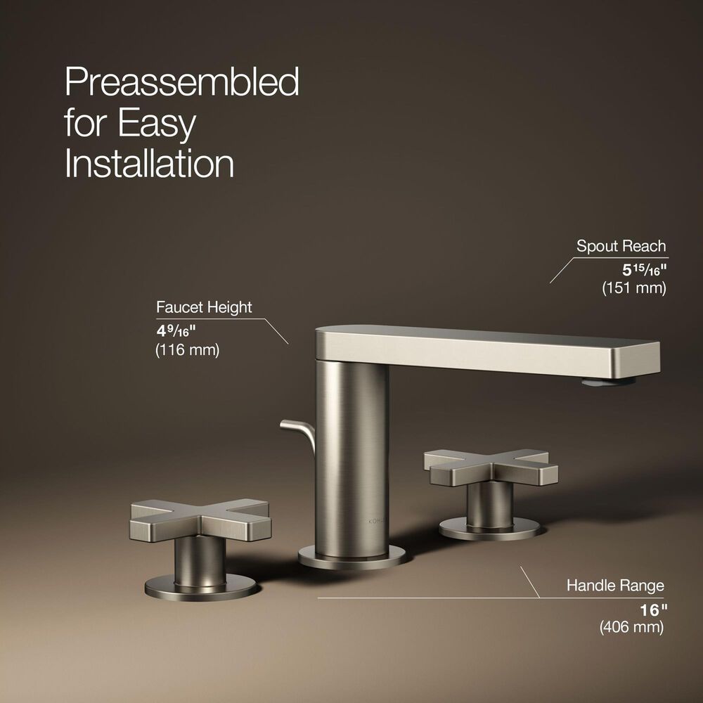 Kohler Composed Widespread Bathroom Sink Faucet with Cross handles in Vibrant Brushed Nickel, , large