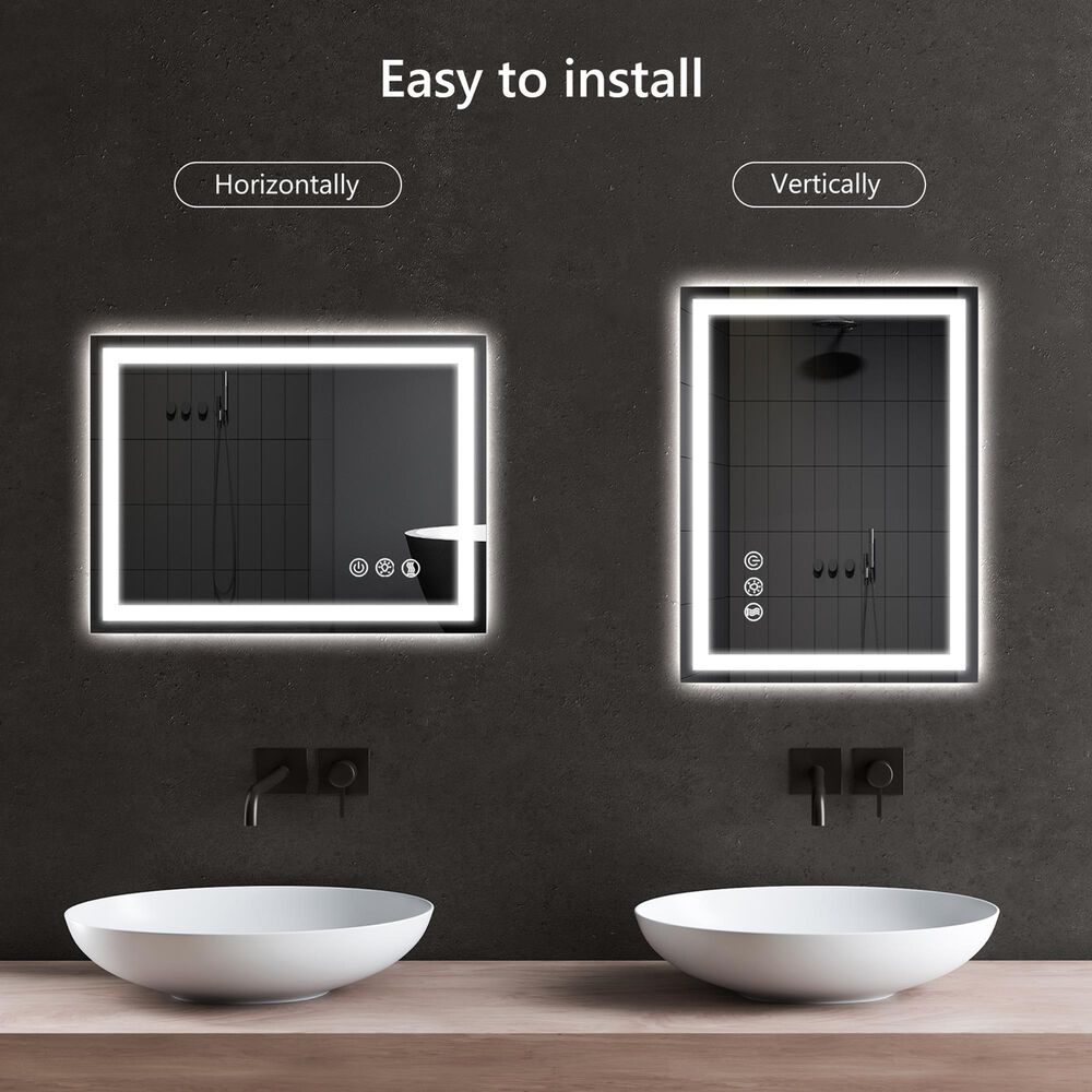 HOMLUX 24" x 32" LED Bathroom Makeup Mirror in Silver, , large