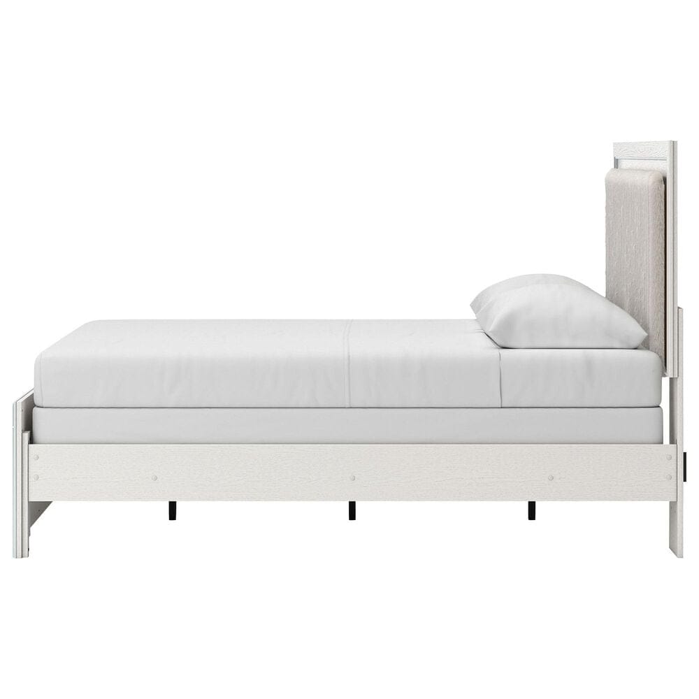 Ashley Zuraleus Queen Upholstered Panel Bed with Two Nightstands in Matte White, , large