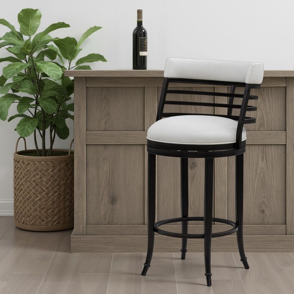Armen Living Telia Bar Height Stool with Ivory Upholstery in Dark Brown, , large
