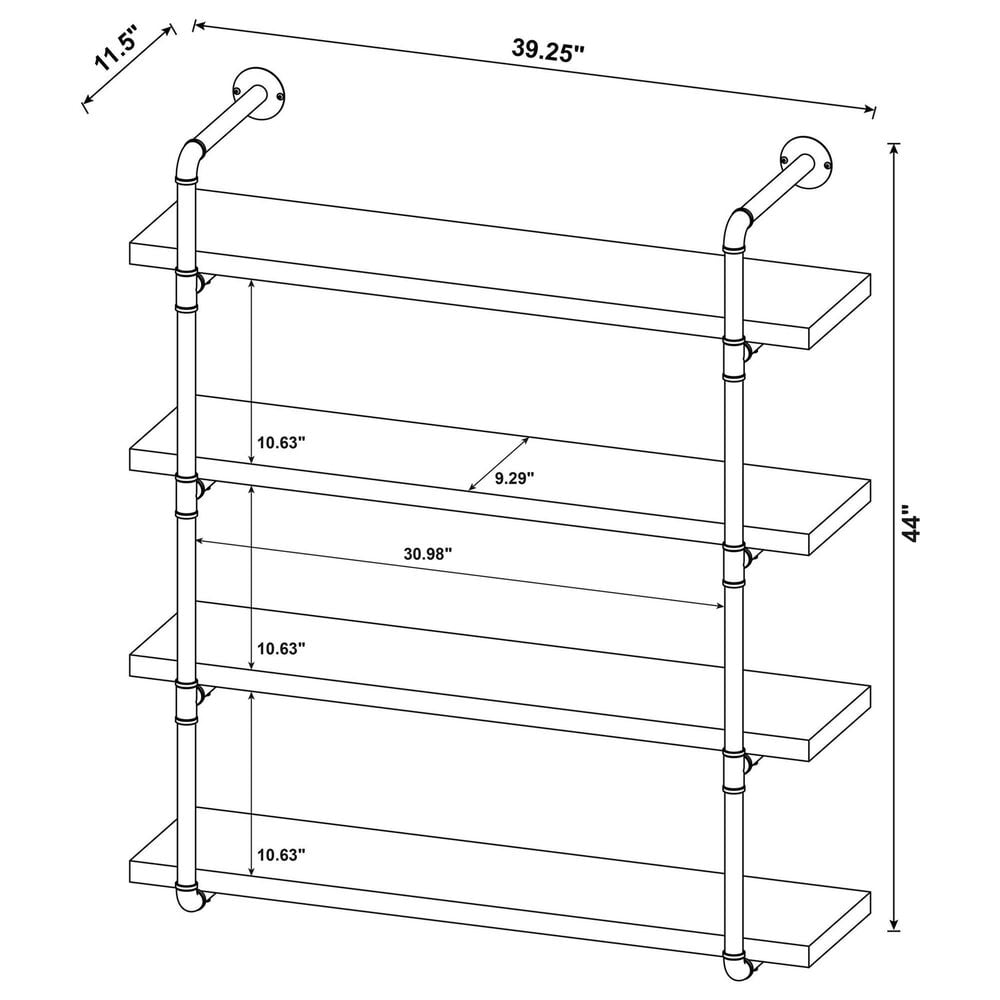 Pacific Landing Elmcrest 4-Shelf Wall Bookshelf in Rustic Oak and Black, , large