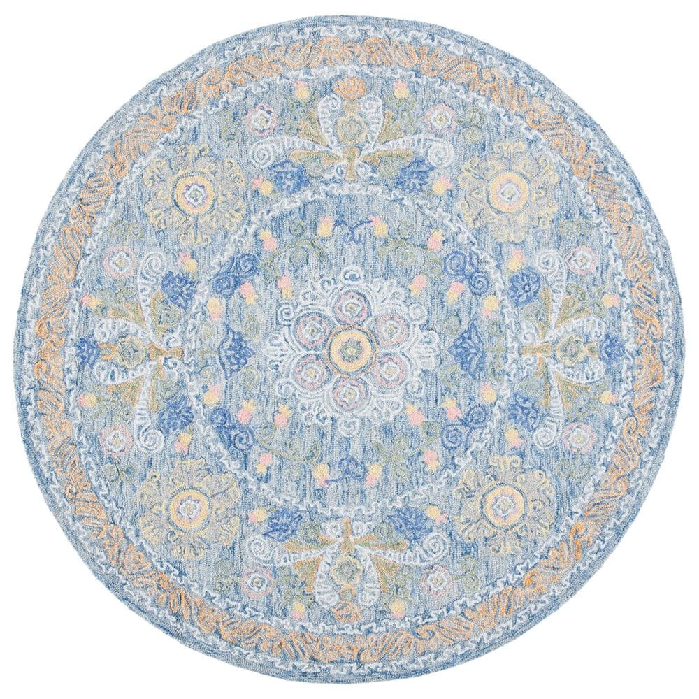 Safavieh Micro-Loop Oriental 5" Round Blue and Green Area Rug, , large