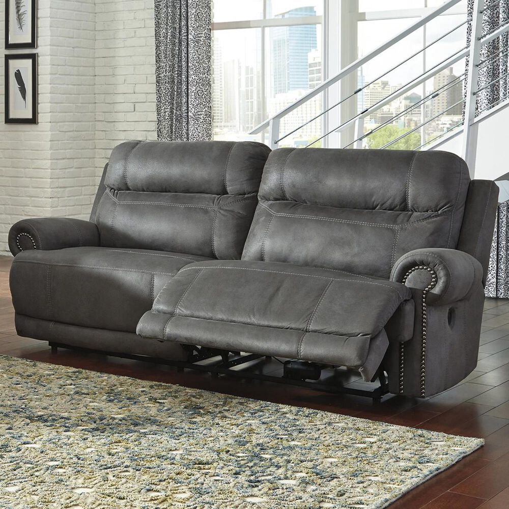 Signature Design By Ashley Austere Reclining Power Sofa In Gray Nebraska Furniture Mart