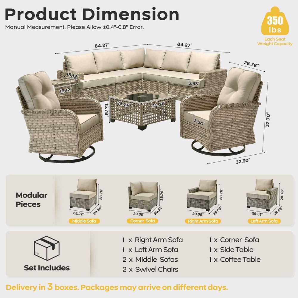 HOMLUX 9-Piece Patio Conversation Set with Illuminated Table in Beige, , large