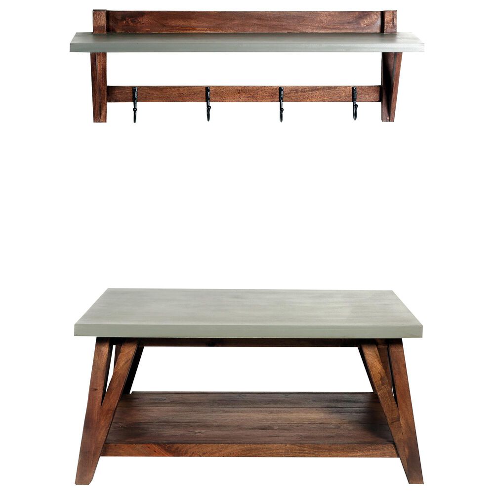 Bolton Furniture Brookside 40" Entryway Coat Hook and Bench in Brown and Concrete, , large