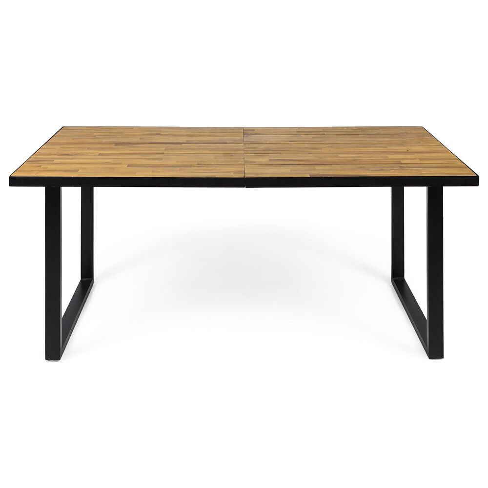 Hearth and Haven Outdoor 70 Inch Dining Table with Wood Top and Sled Base in Teak and Black, , large