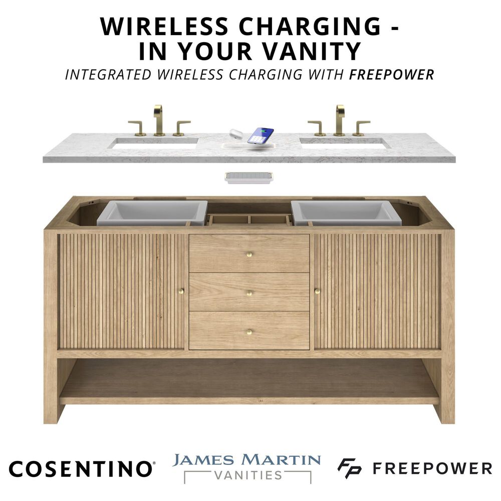 James Martin Vanities Lucian 48" Single Bathroom Vanity in Pebble Oak with 3 cm Victorian Silver Quartz Top, Rectangular Sink and FreePower Wireless Charger, , large