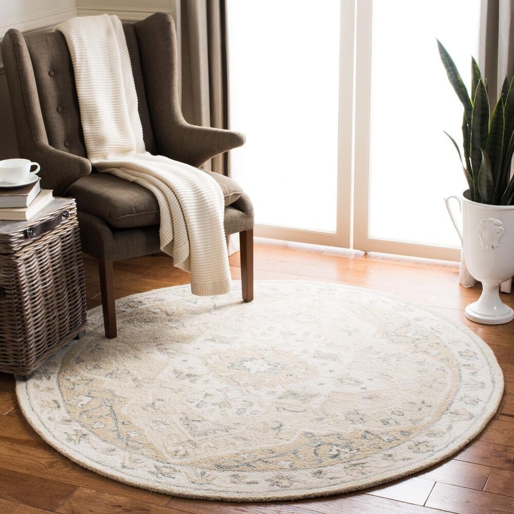 Safavieh Micro-Loop Oriental 7&#39; Round Beige and Ivory Area Rug, , large