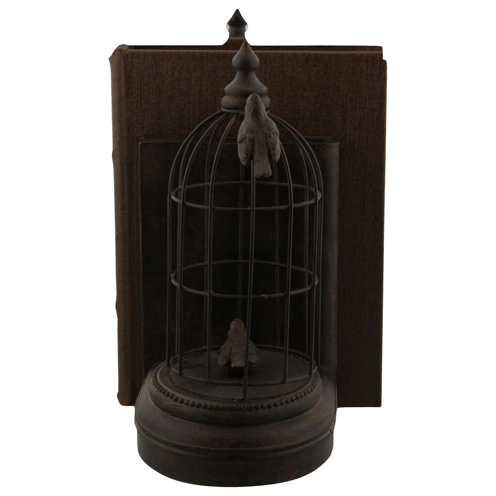 Maple and Jade Birdcage Bookends in Dark Brown &#40;Set of 2&#41;, , large