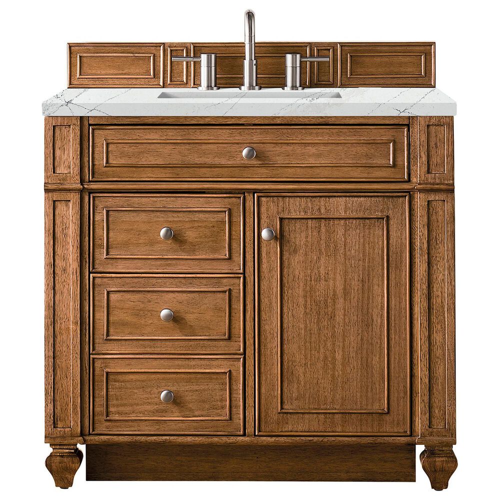 James Martin Vanities Bristol 36" Single Bathroom Vanity in Saddle Brown with 3 cm Ethereal Noctis Quartz Top and Rectangular Sink, , large