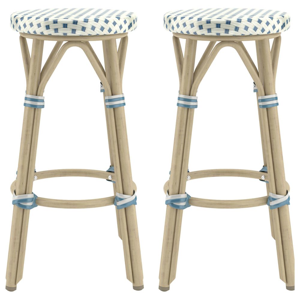 Furniture of America Eldridge 26&quot; Patio Bar Stool in Natural and Blue &#40;Set of 2&#41;, , large