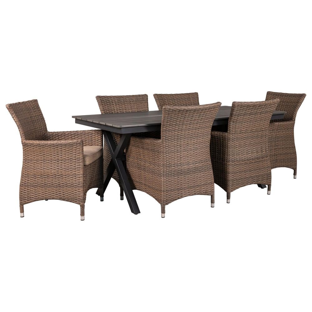 Global Note Collections 7 Piece Bella Patio Dining Set in Beige, , large