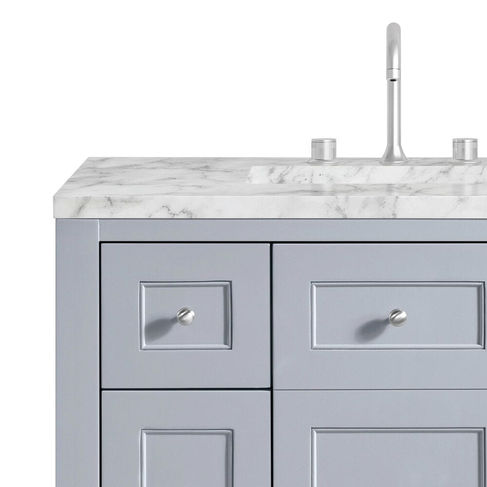 James Martin Vanities Breckenridge 36&quot; Single Bathroom Vanity in Serenity Blue with 3 cm Carrara White Marble Top and Rectangular Sink, , large