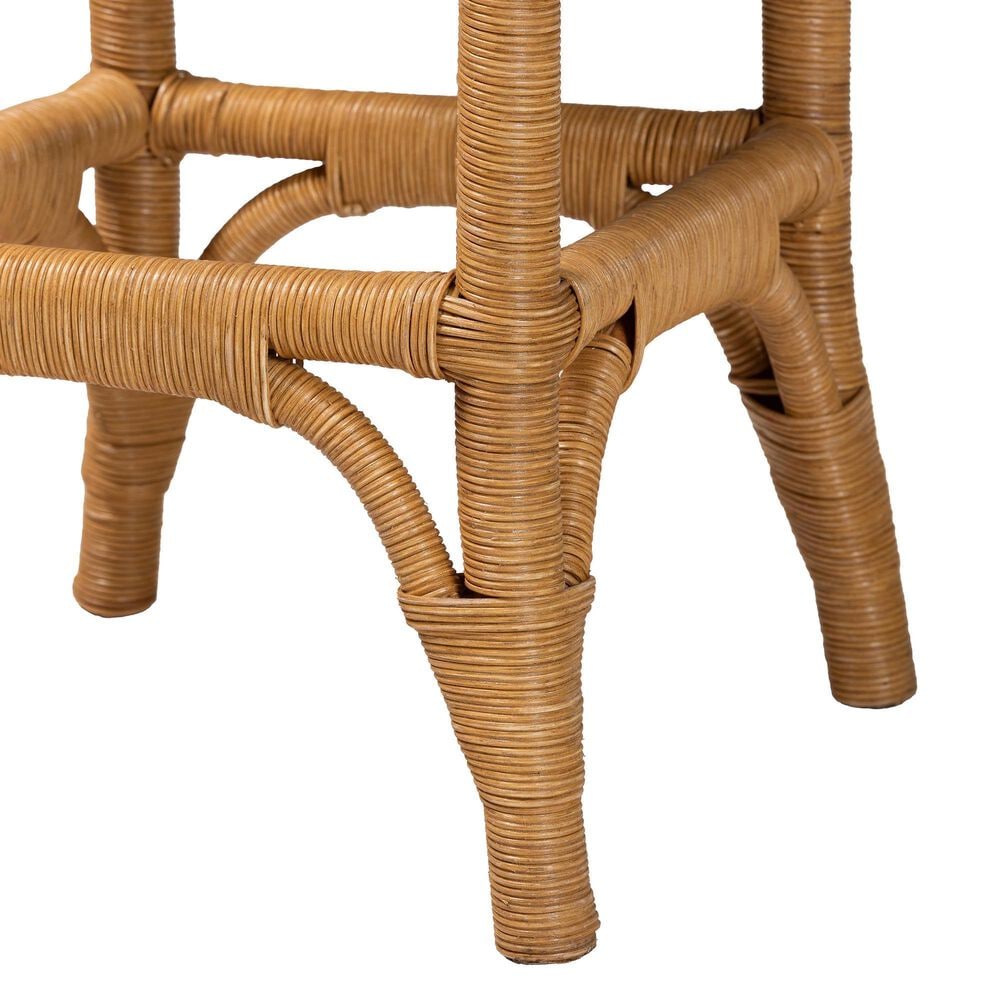 Baxton Studio Muy Scallop Rattan Bar Stool in Honey, , large