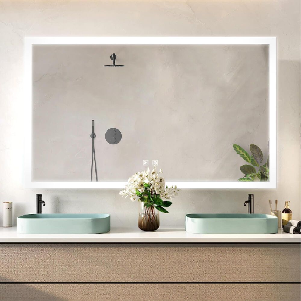 Lexora Home Aurorium 60" x 32" LED Vanity Mirror in White, , large