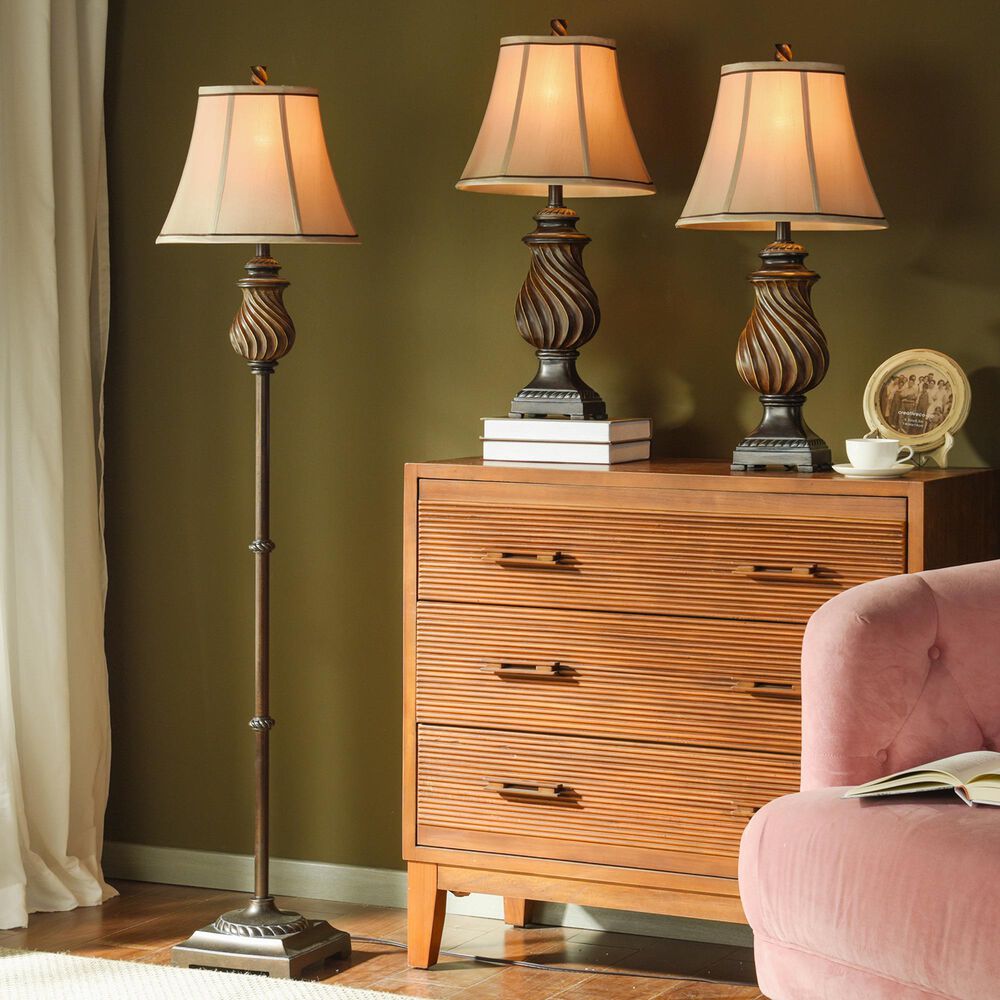 Stylecraft Lamps 3-Piece Lamp Set in Toffee Wood, , large