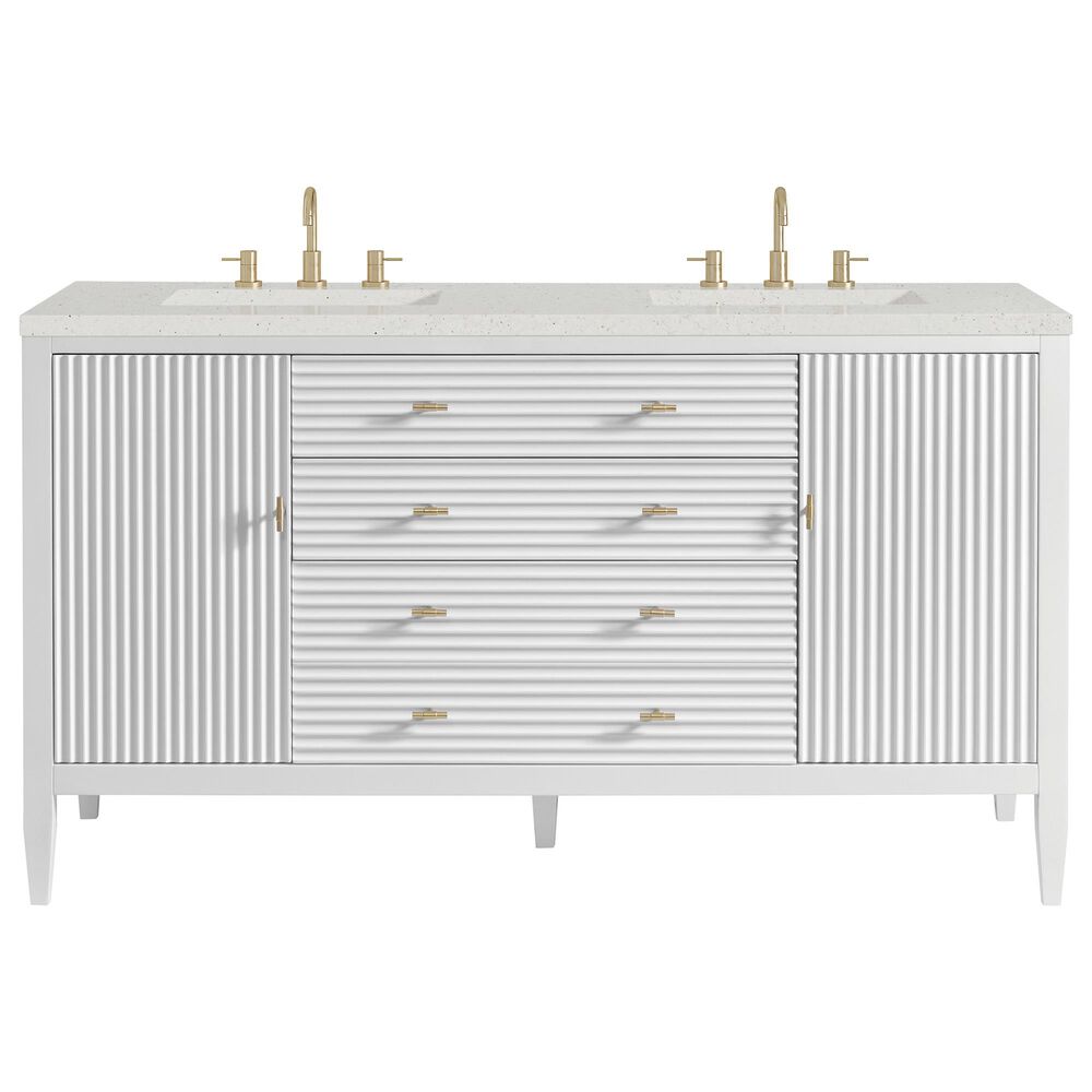 James Martin Vanities Myrrin 60&quot; Double Vanity in Bright White with 3 cm Lime Delight Quartz Top, , large