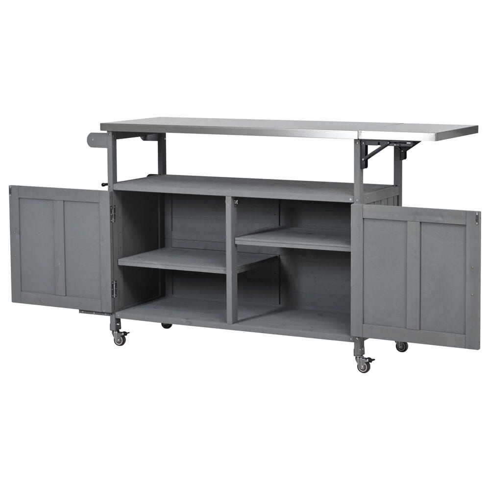 Hearth and Haven Outdoor Kitchen Island Cart with Adjustable Shelves and Stainless Steel Top in Gray, , large