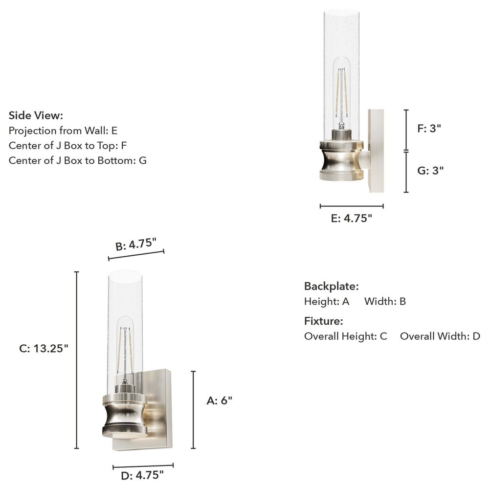 Hunter Lenlock 1-Light Wall Sconce with Seeded Shade in Brushed Nickel, , large