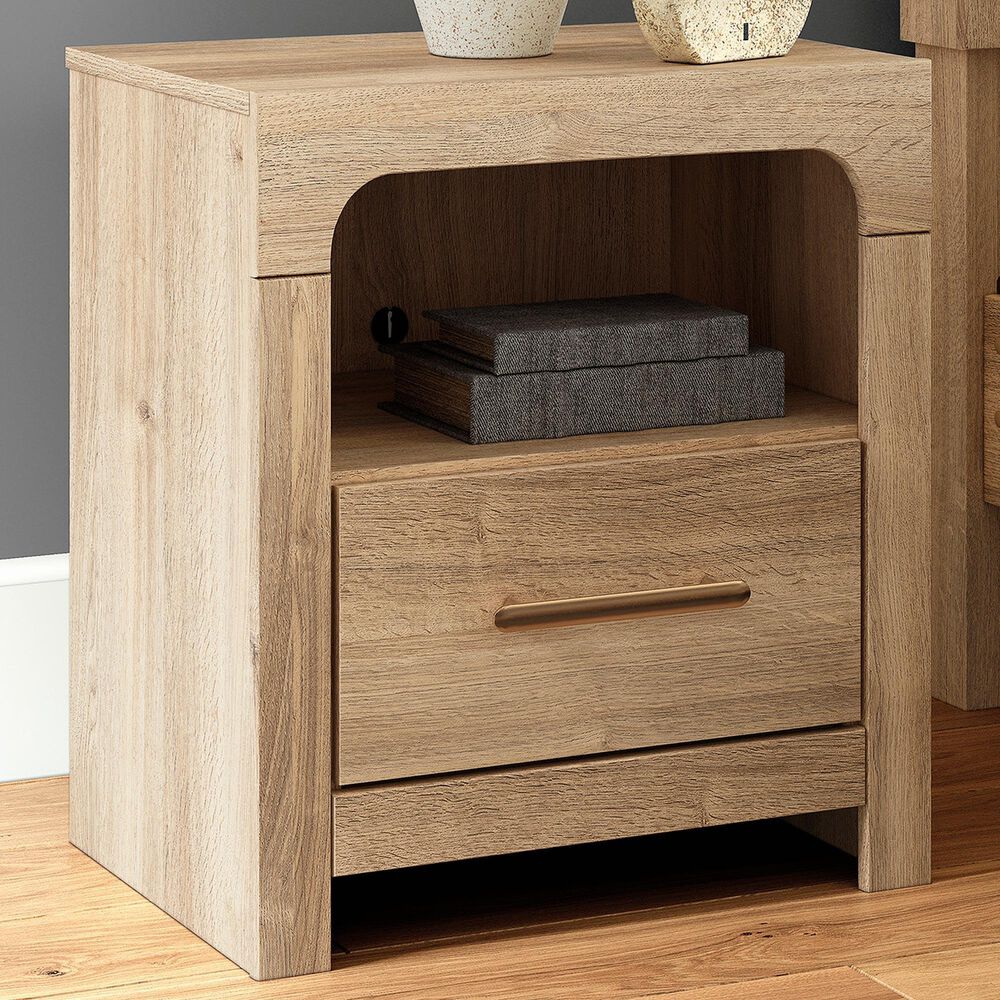 Ashley Kinlanni 1-Drawer Nightstand in Tan, , large