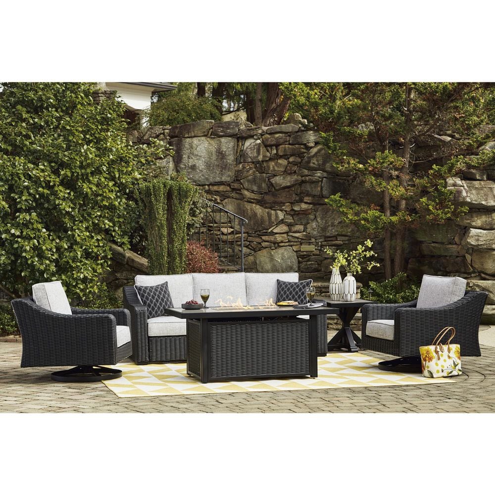 Ashley Beachcroft Rectangular Fire Pit Table in Black and Light Gray, , large