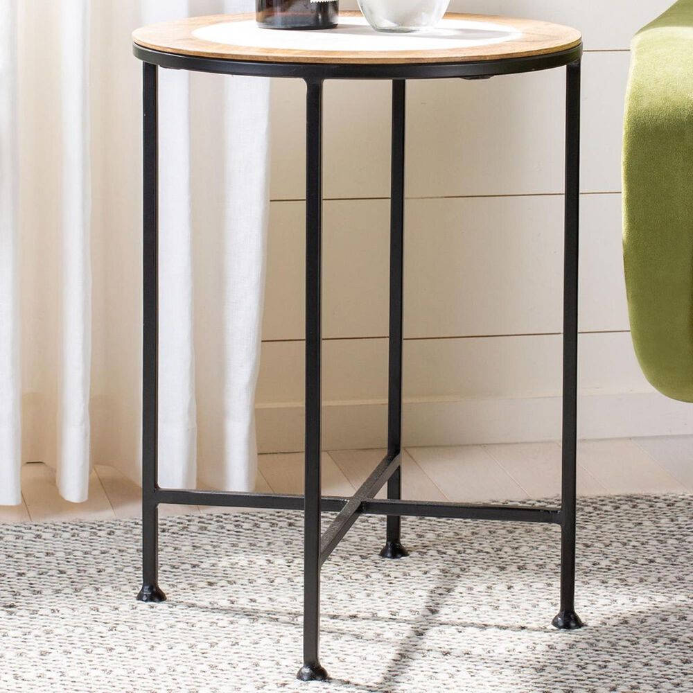 Safavieh Lumi Accent Table with White Marble Top in Black, , large