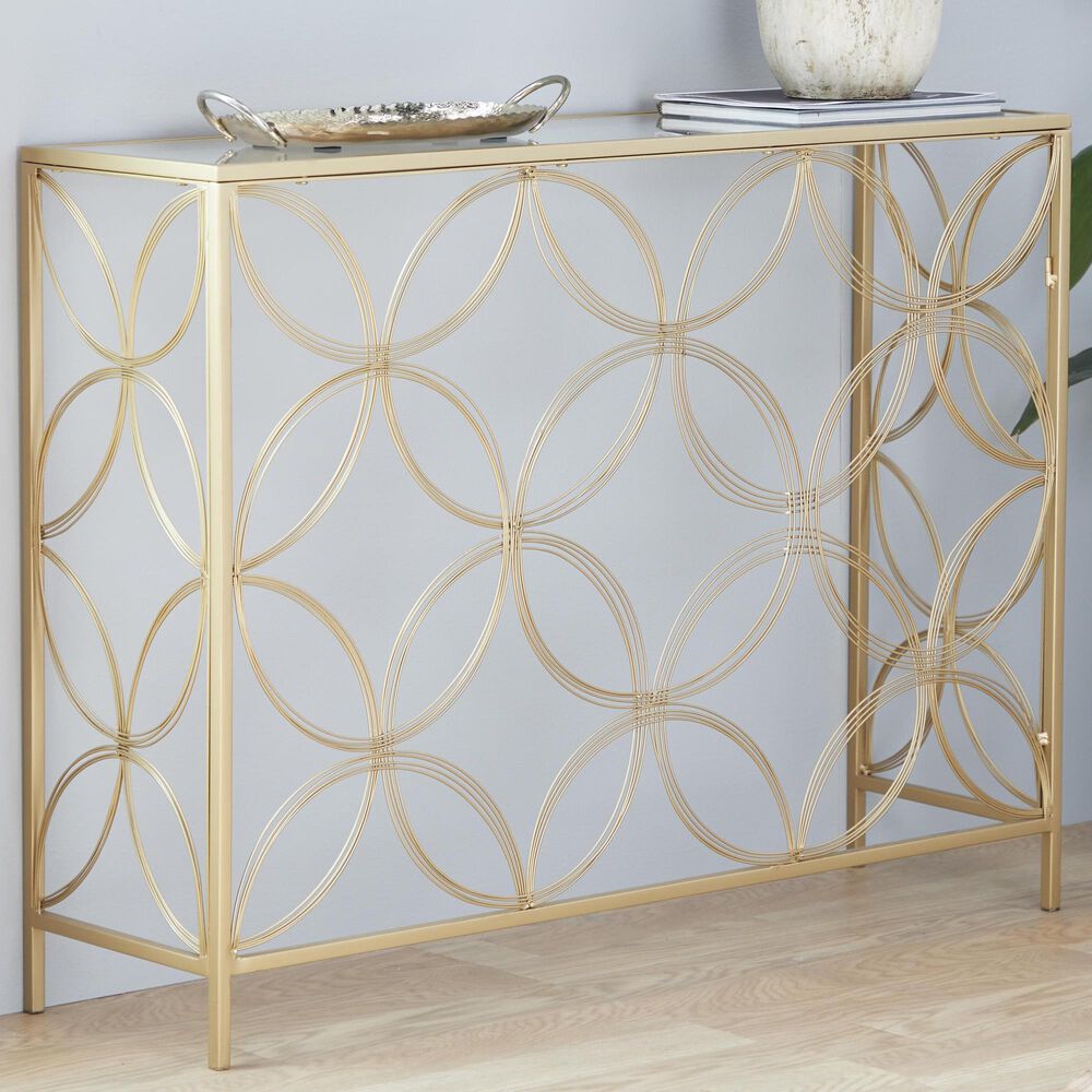 Maple and Jade 32" Console Table with Glass Top in Gold, , large