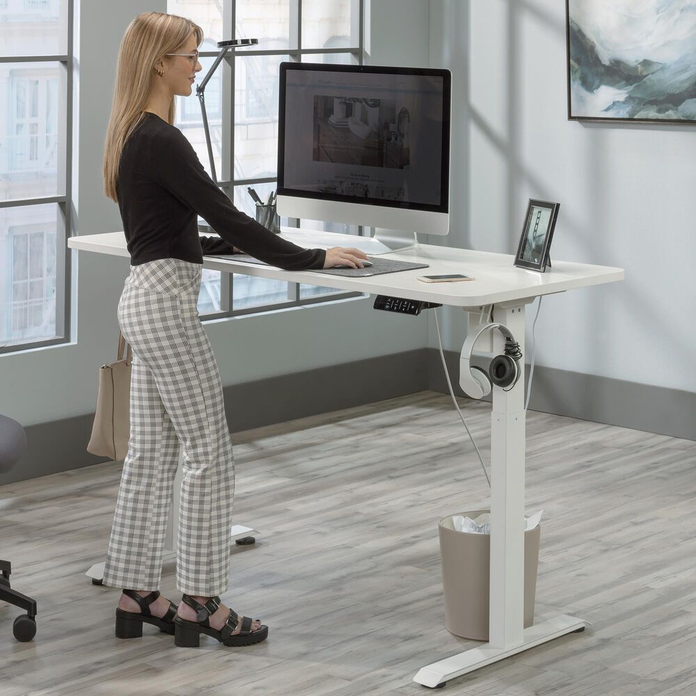 Sauder 60" Sit/Stand Desk in White, , large