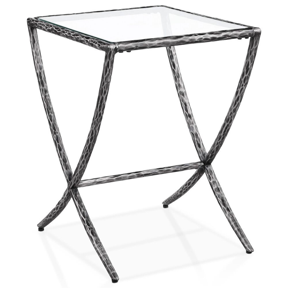 Furniture of America Lalia Side Table with Tempered Glass Top and X-Base in Gun Metal, , large