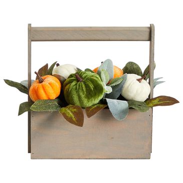 Nearly Natural Inc 10" Pumpkin Autumn Arrangement with Wood Basket, , large