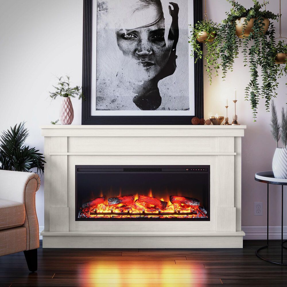 DHP Elmcrest Mantel with Electric Fireplace in Plaster | NFM
