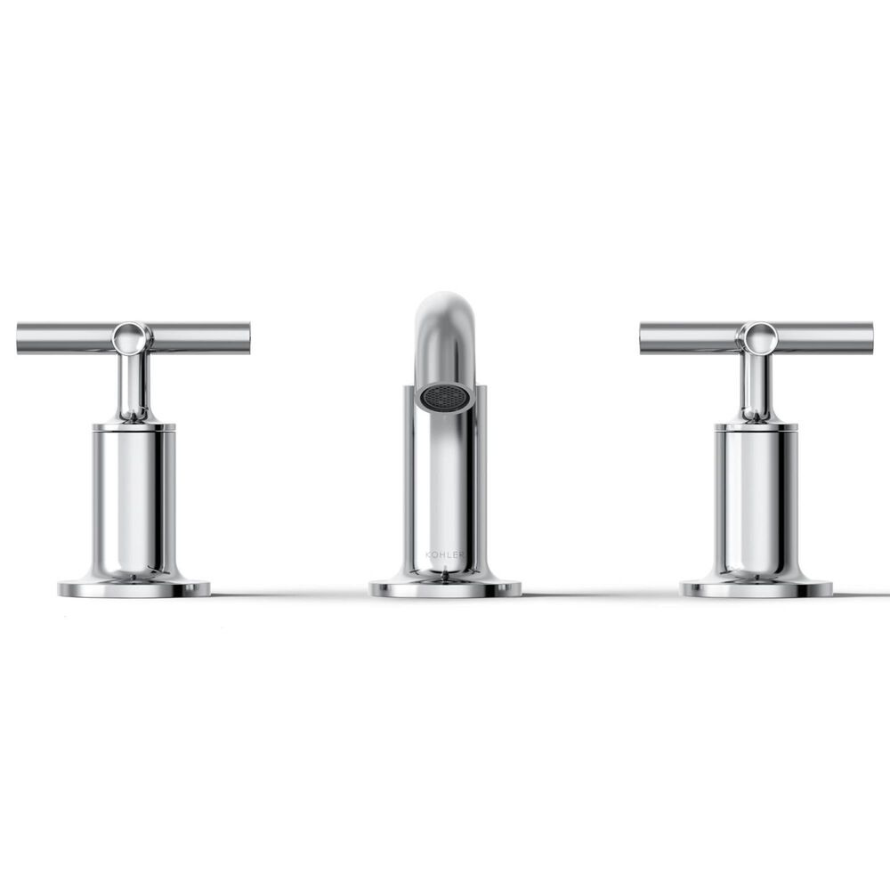Kohler Purist Widespread Bathroom Sink Faucet with Cross Handles and Low Gooseneck Spout in Polished Chrome, , large