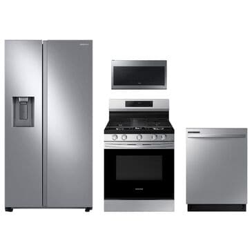 Samsung 4-Piece Kitchen Package with 27.4 Cu. Ft. Side-by-Side Refrigerator and 6.0 Cu. Ft. Smart Freestanding Gas Range in Stainless Steel, , large