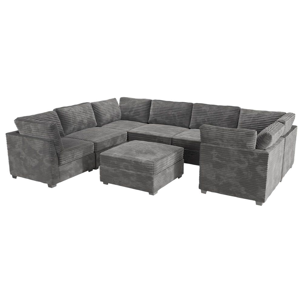 Noviland HOMLUX 8-Piece Mod U-Sectional with Chaise in Gray, , large
