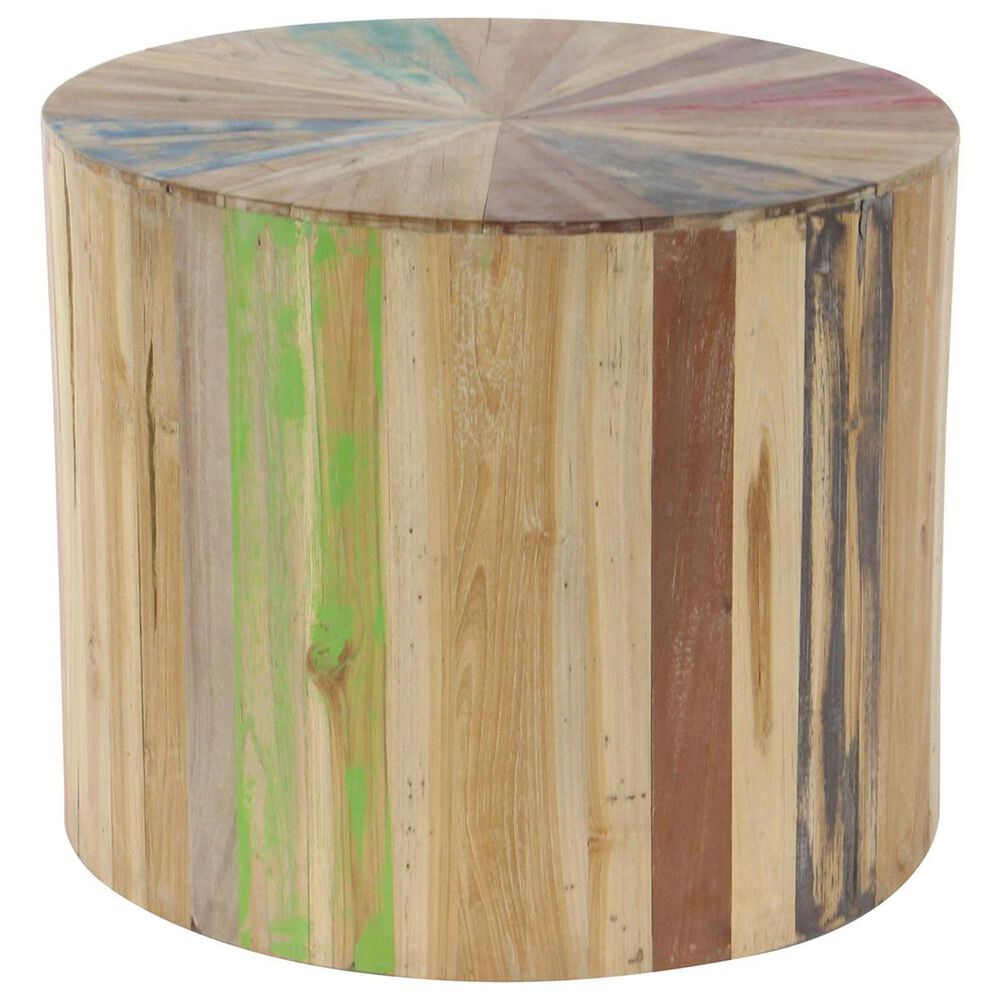 Maple and Jade Handmade Pinwheel Drum Accent End Table in Light Brown, , large