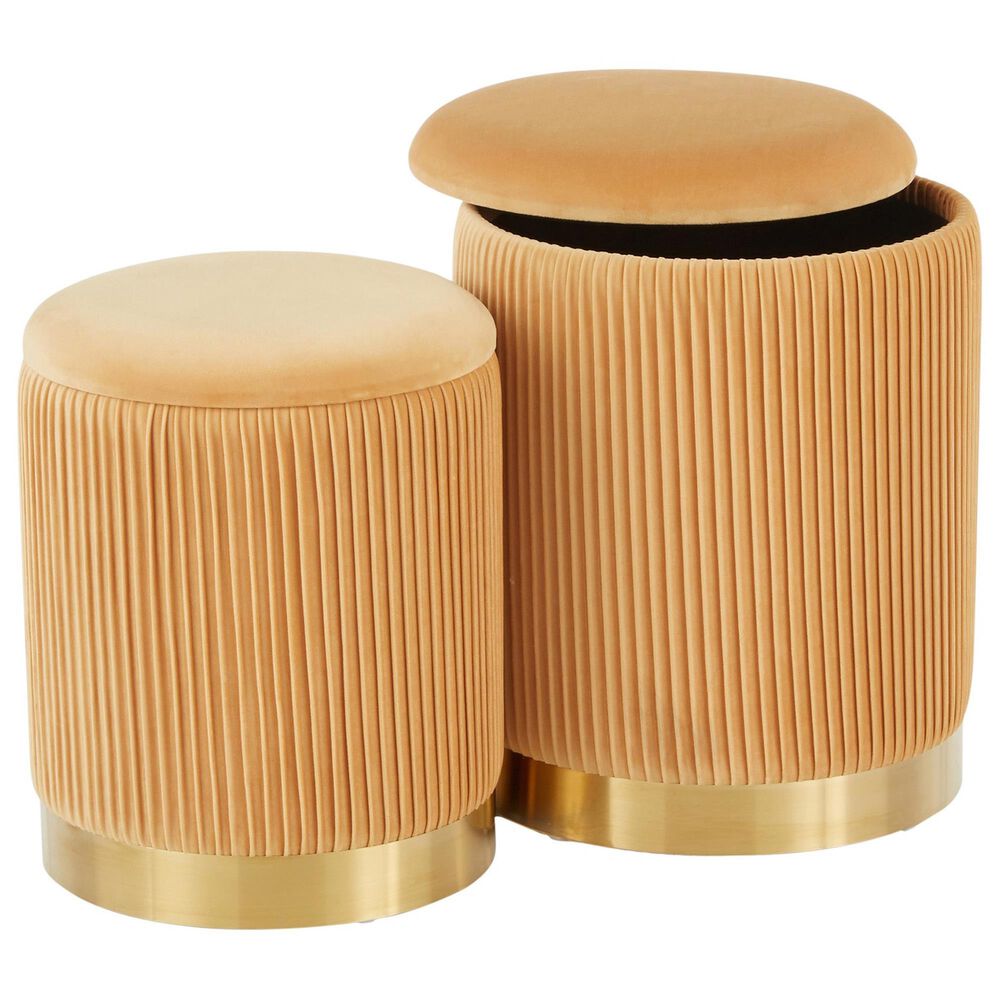 Lumisource Marla 2-Piece Nesting Pleated Ottoman Set in Orange, , large