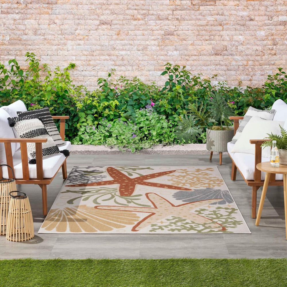 Nourison Aloha ALH24 3&#39;6&quot; x 5&#39;6&quot; Ivory and Multicolor Indoor/Outdoor Area Rug, , large