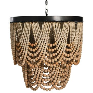 Creative Coop Laurel 2-Tier Draped Wood Bead Chandelier with Black and Natural Shade, , large