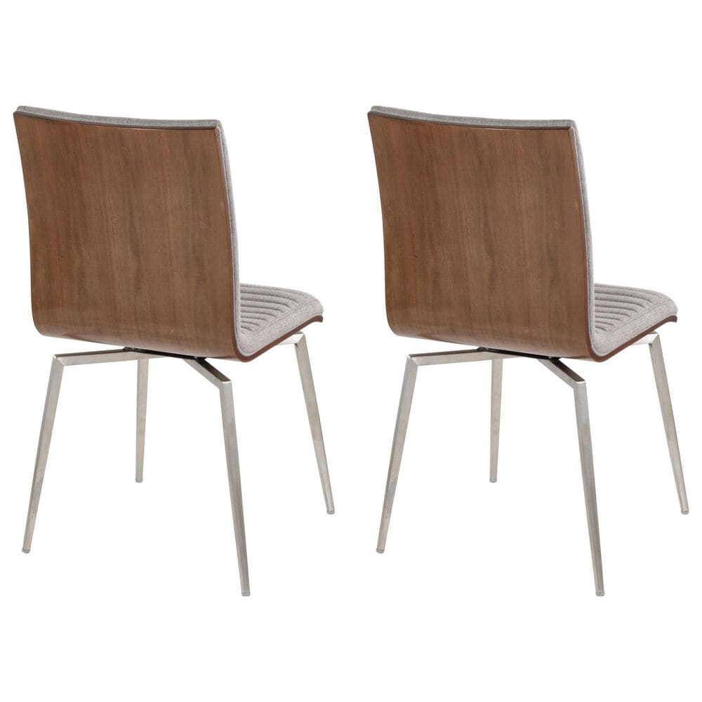 Lumisource Mason Contemporary Dining/accent Chair with Swivel in Stainless Steel, Walnut Wood, and Grey Fabric - Set of 2, , large